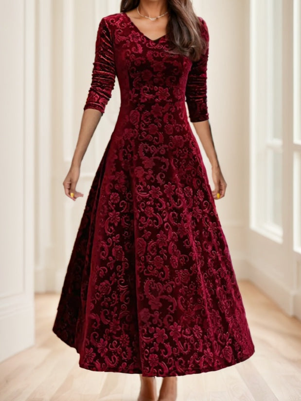 Floral Paisley Pattern Velvet Dress