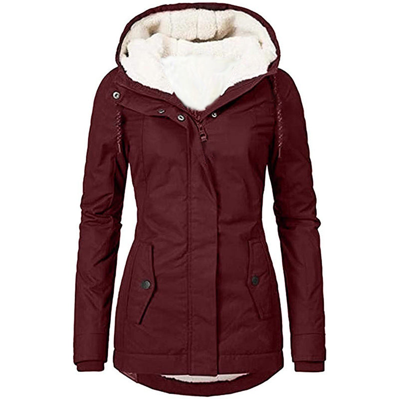 Women’s Solid Color Fleece-Lined Hooded Jacket