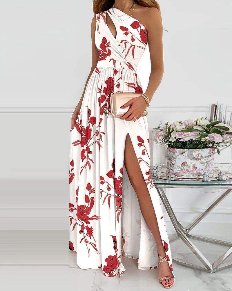 Women’s One-Shoulder Maxi Dress with Leg Slit