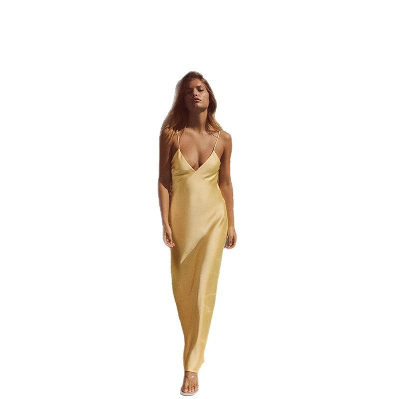 New Celebrity-Style Silk-Satin Slip Dress