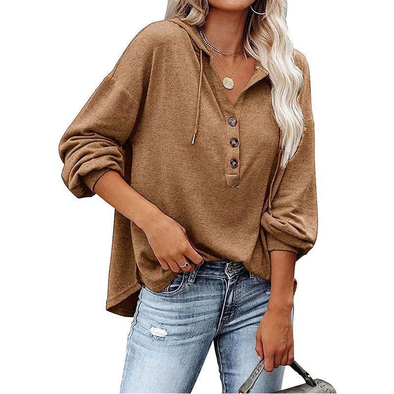 Women’s V-Neck Hooded Long Sleeve Shirt