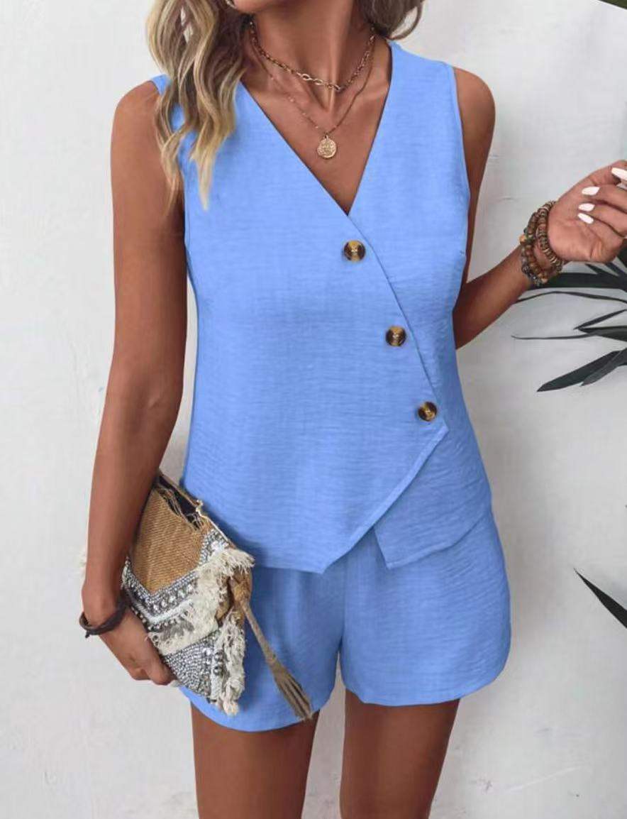 Sleeveless V-Neck Top with Shorts Set