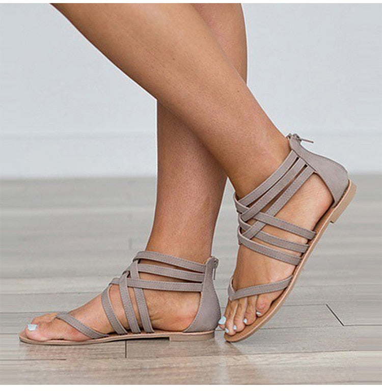 Women’s Criss Cross Flat Roman Sandals with Closed Heel - Wazzi's Wear