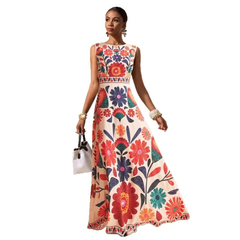 Bohemian-style Tropical Rainforest Print Dress