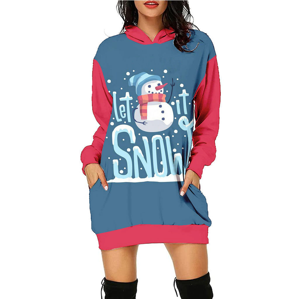 Women's Fashion Casual Printing Christmas Holiday Party Sweater Dress