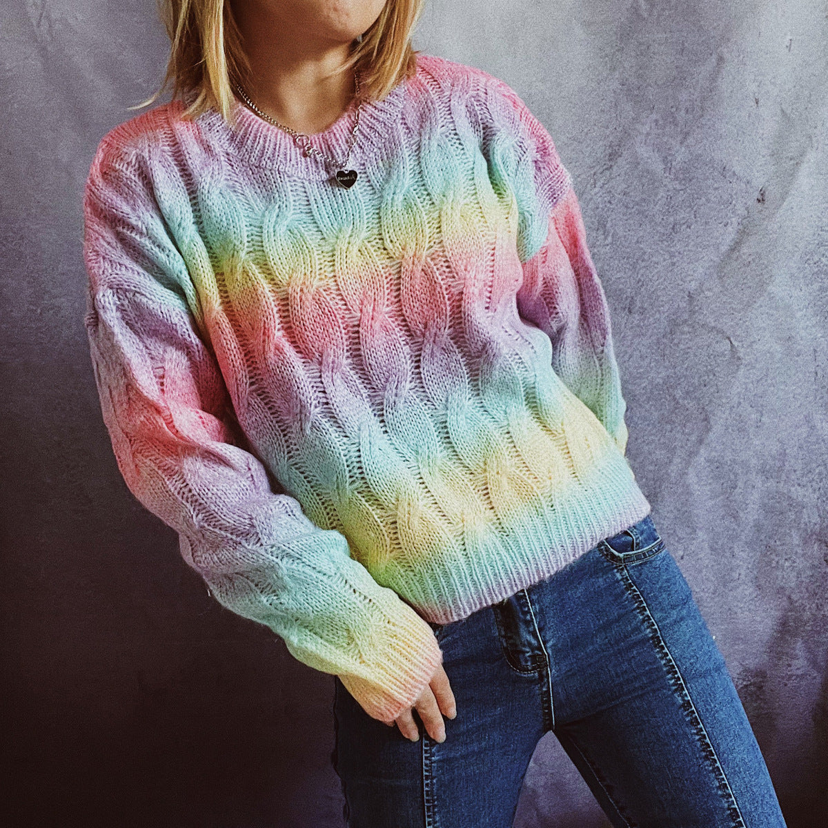 New Lightweight Rainbow Short Knitted Sweater For Women