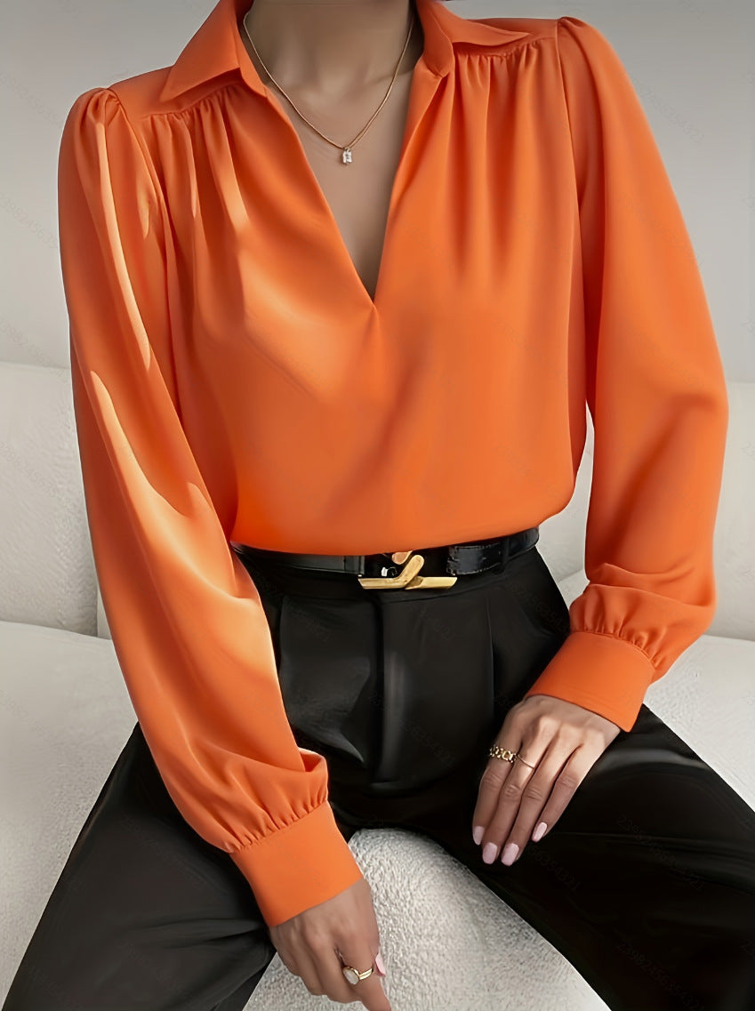 Satin Pleated Long Sleeve Top Womens
