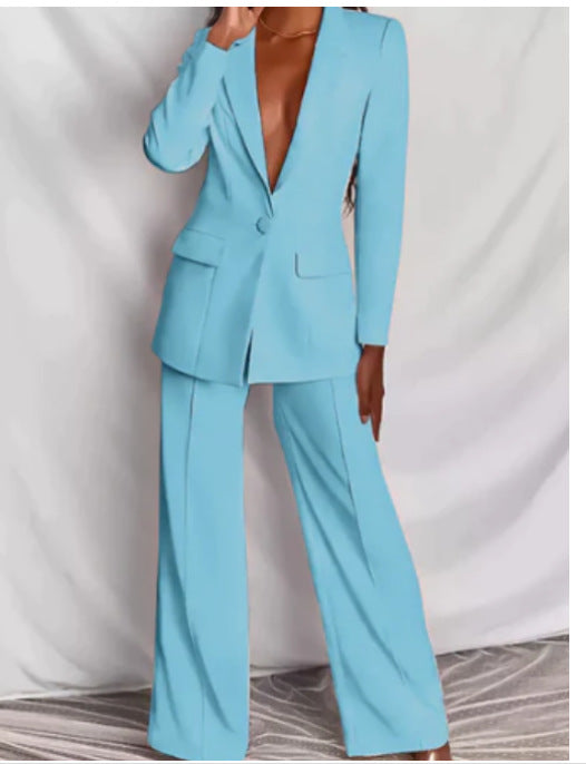 Women's Business Suit with Long Sleeves and Wide Legs in 8 Colors S-XXXL - Wazzi's Wear