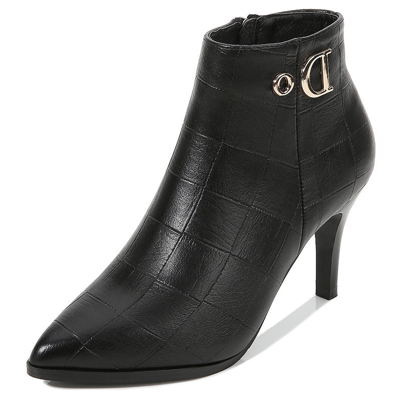 Women’s Black Leather Ankle Boots with Stiletto Heel - Wazzi's Wear