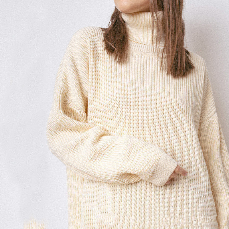 Oversized Black High Neck Long Sleeve Autumn Loose Blue Long Beige Women's Sweater