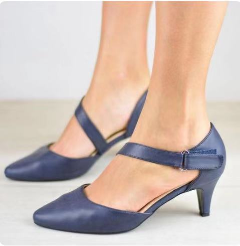 Pointed toe cross strap stiletto heel sandals for women in blue.