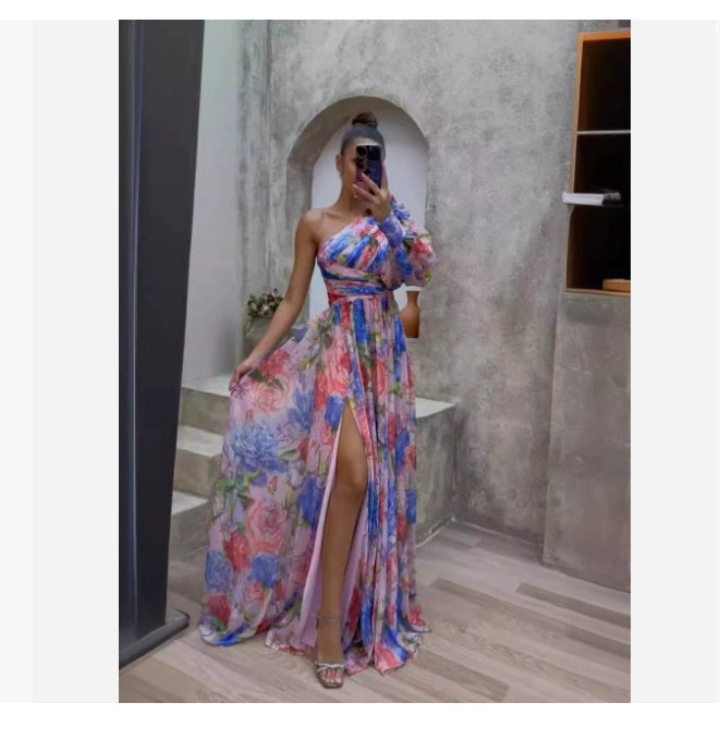 Summer New One-shoulder Long-sleeved Dress For Women