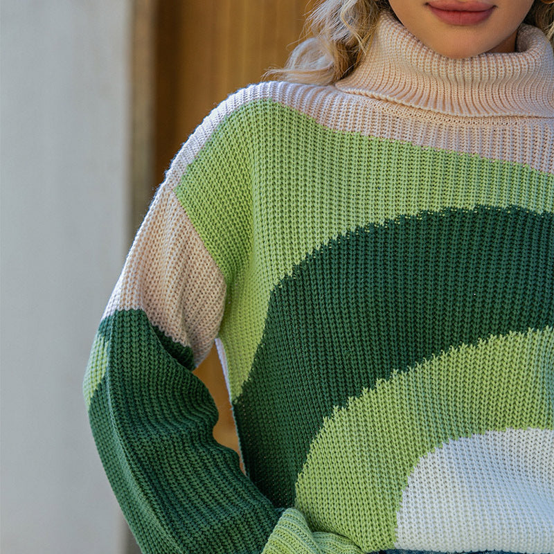 Warm Women's Long-sleeved Turtleneck Sweater Knitted Pullover