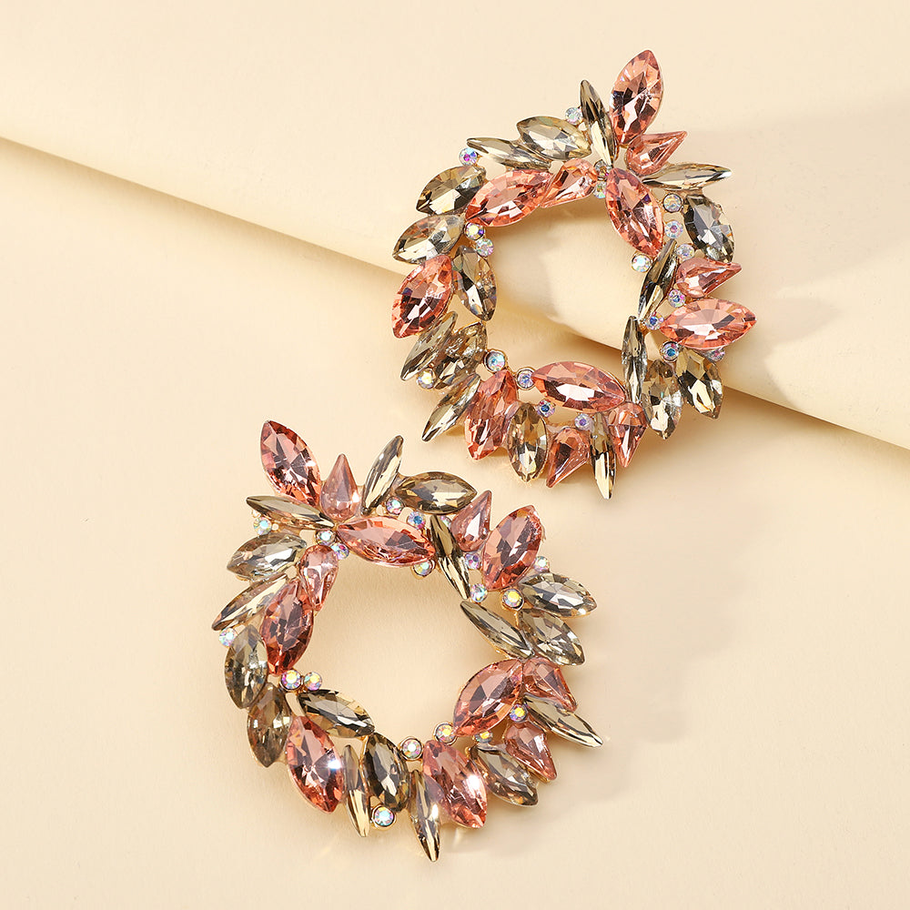 Crystal Wreath Stud Earrings For Women Sparkly Rhinestone Statement Floral Multicolor Jewelry Party Wedding Bridal Prom