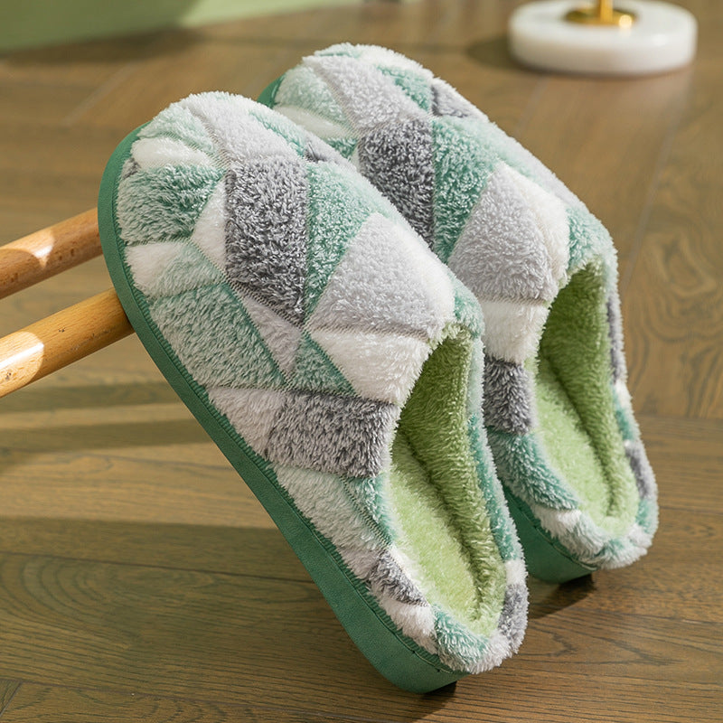 Women’s Patchwork Plush Warm Bedroom Slippers in 5 Colors - Wazzi's Wear