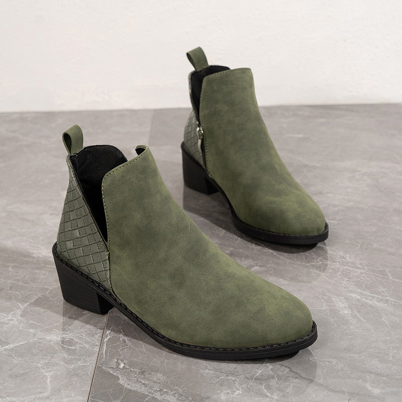 Women’s Leather Side Zip Square Heel Ankle Boots in 2 Colors - Wazzi's Wear