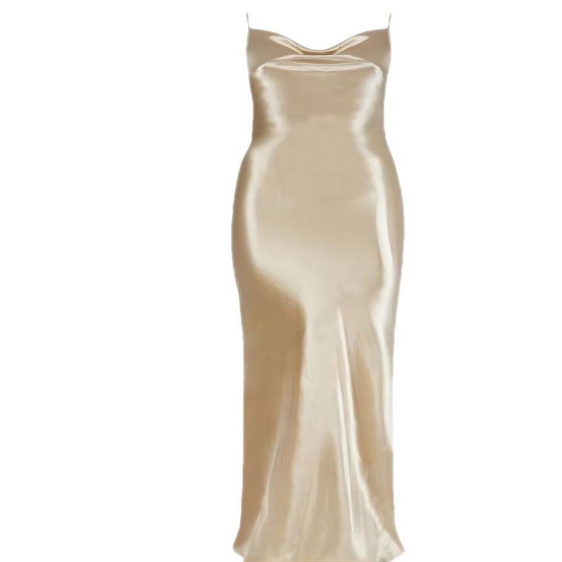 Women’s Satin Sleeveless Floor Length Evening Party Dress in 2 Colors S-XL - Wazzi's Wear