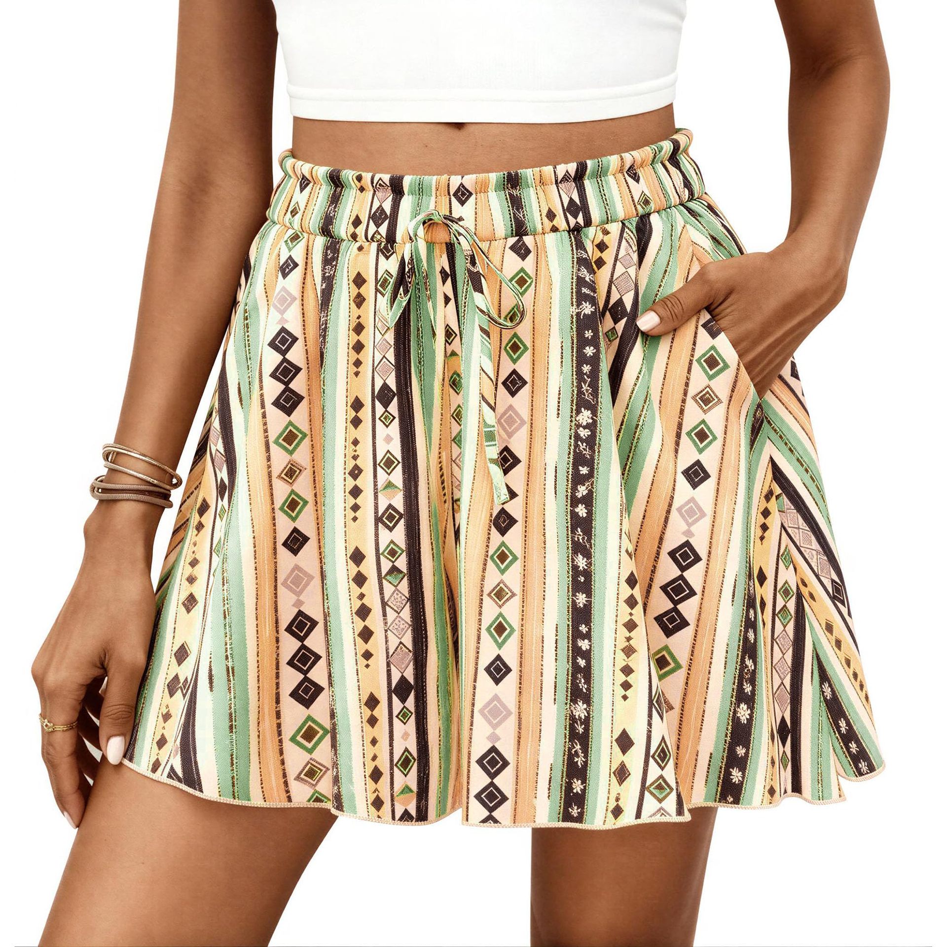High-waisted Floral Print A-line Shorts Womens Casual Loose Shorts