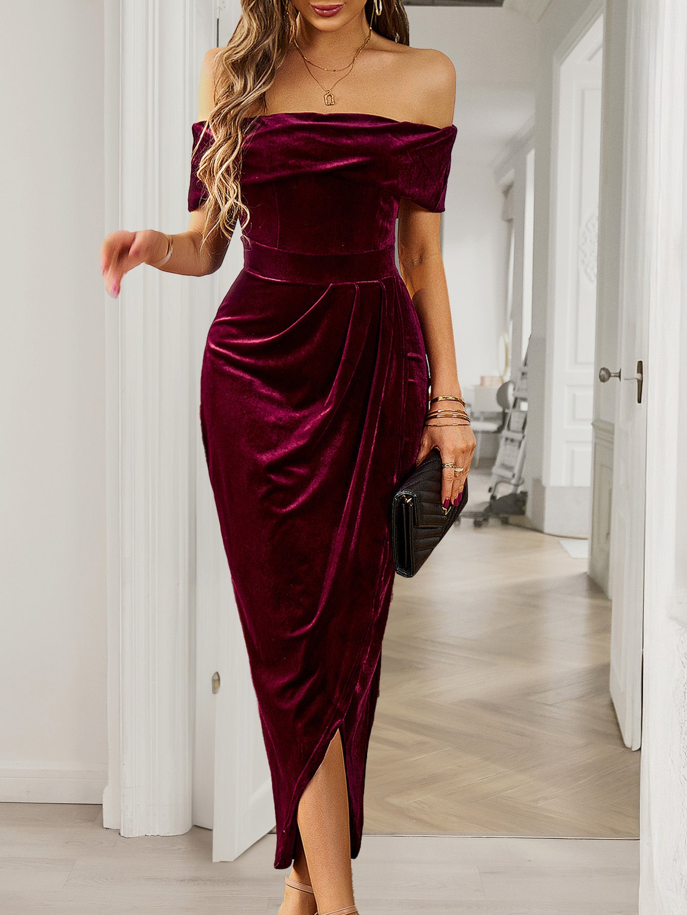 Solid Color Strapless Bodycon Long Dress Women's Dress