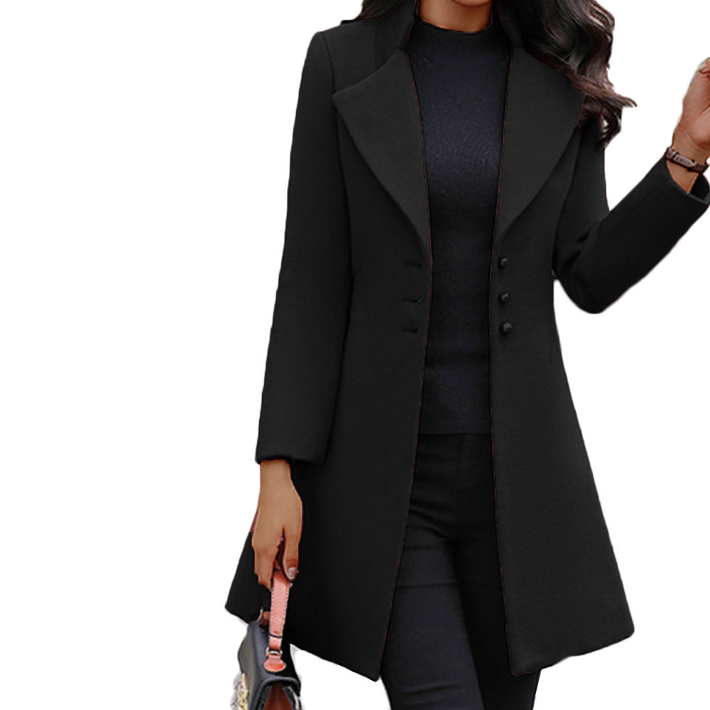 Women’s Single-Breasted Coat with Lapel in 3 Colors S-3XL - Wazzi's Wear