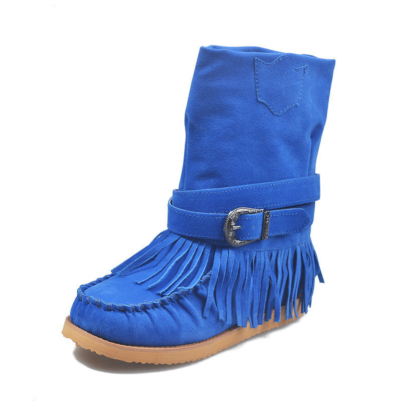 Women’s Suede Mid-Calf Moccasin Boots with Tassels in 5 Colors - Wazzi's Wear