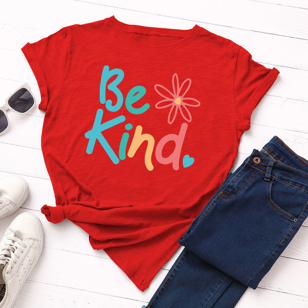 Women’s Be Kind Round Neck Short Sleeve Top in 6 Colors XS-5XL - Wazzi's Wear