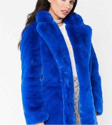 Faux Fur Button Up Lapel Neck Coat with Pocket main image 1