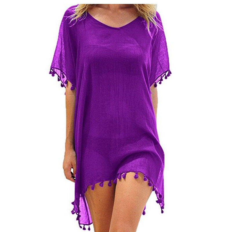 Women’s One Size Fringed Beach Cover-Up in 21 Colors - Wazzi's Wear