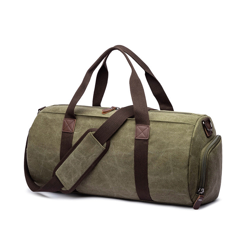 Solid Colour Canvas Gym Bag with Independent Shoe Compartment