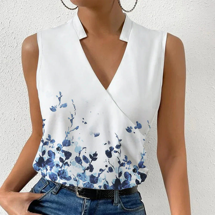 Women’s V-Neck Printed Sleeveless Top