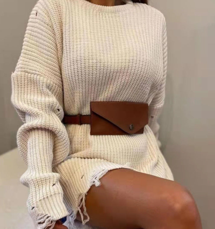 Loose Hole Knitted Pullover Sweater Women