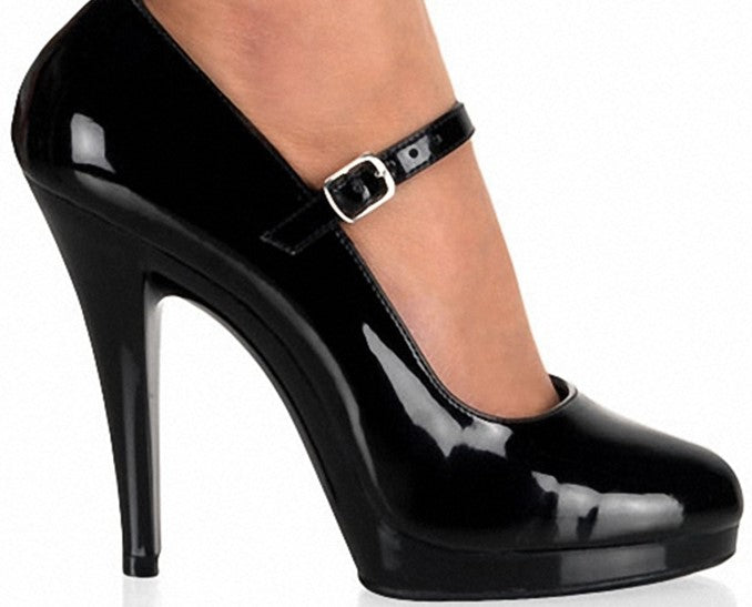 Women’s Black Closed Toe Patent Leather Platform Shoes with Buckle - Wazzi's Wear