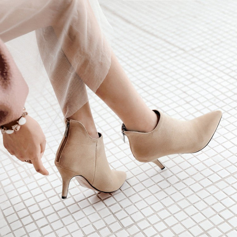 Women’s Suede Pointed Toe Ankle Boots with Stiletto Heel