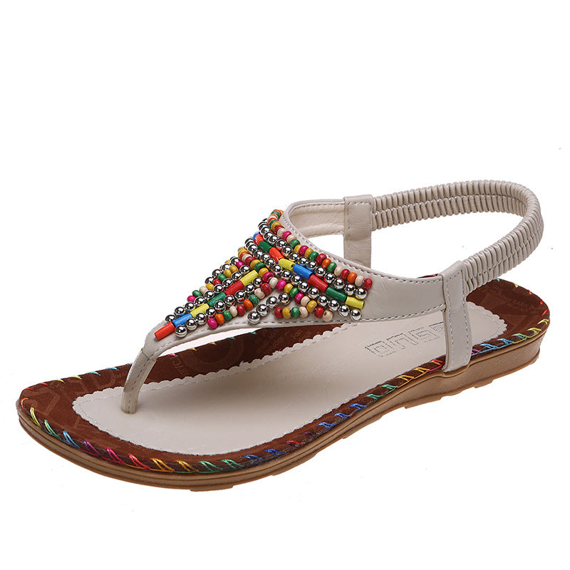 Women’s Beaded Flat Boho Sandals in 2 Colors - Wazzi's Wear