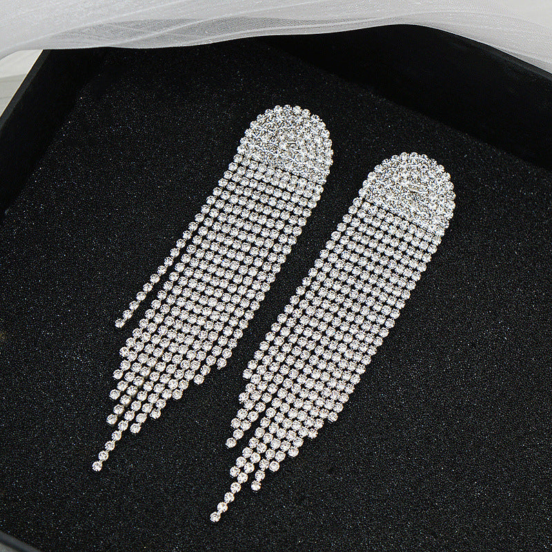 Long Tassel Rhinestone Stud Earrings in 2 Colors - Wazzi's Wear