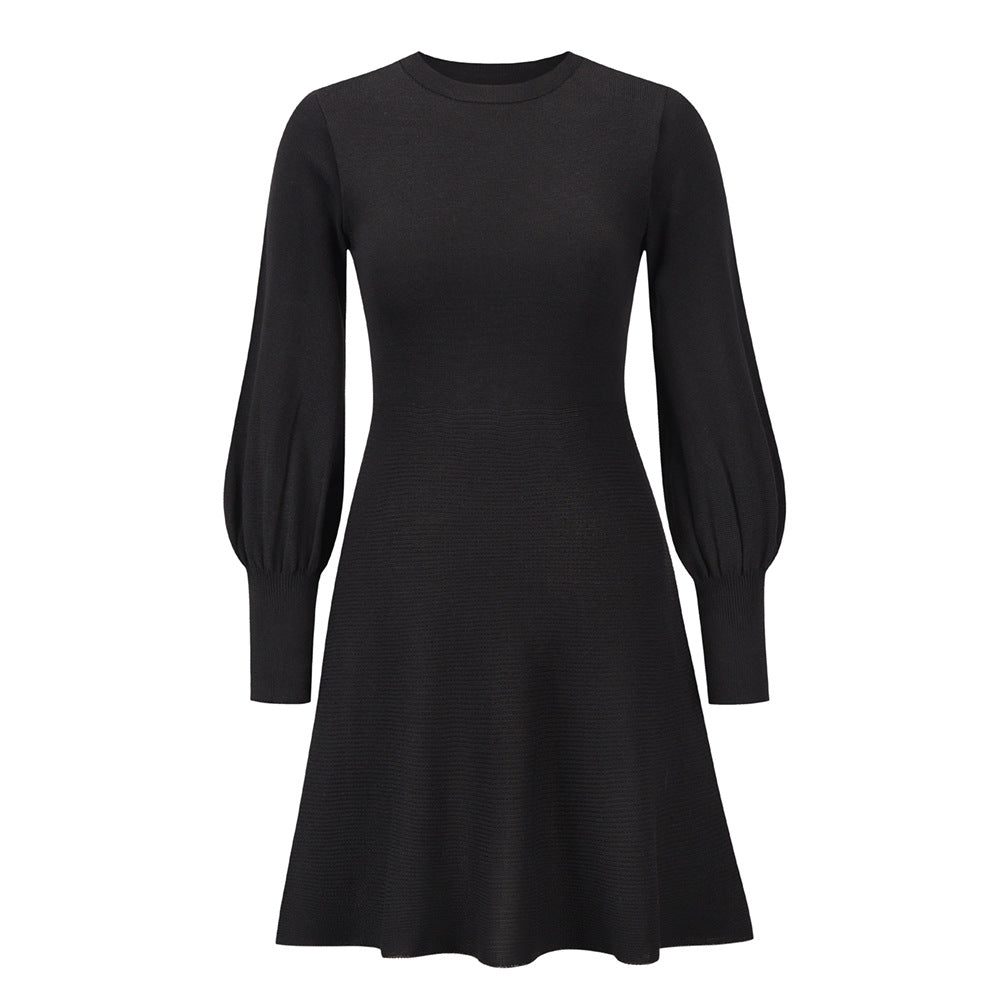 Women’s Round Neck Sweater Dress with Long Puff Sleeves in 4 Colors S-XXL - Wazzi's Wear