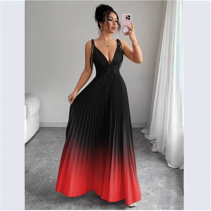 Ombre V-Neck Defined Waist Elegant Romantic Slip Dress