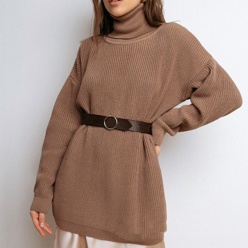 Oversized Black High Neck Long Sleeve Autumn Loose Blue Long Beige Women's Sweater