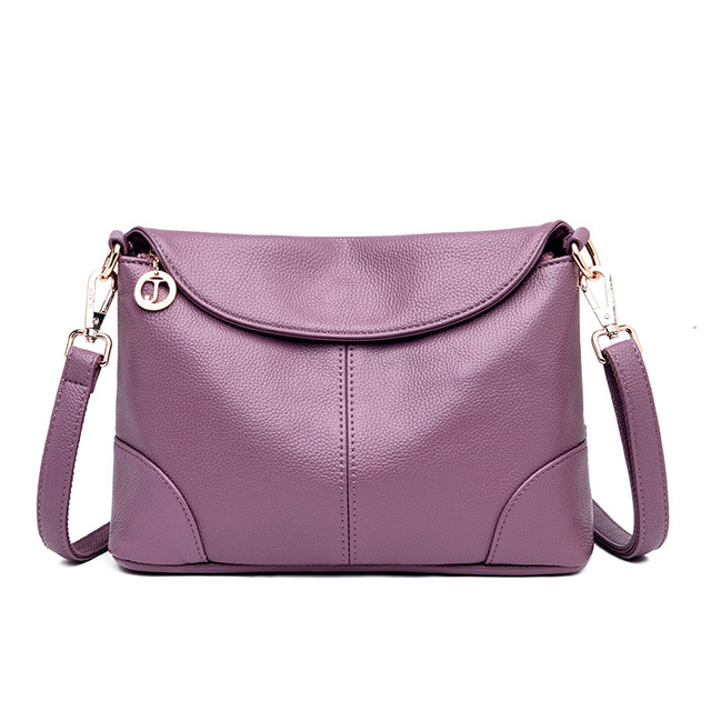 Women’s Leather Solid Colour Shoulder Bag with Zipper