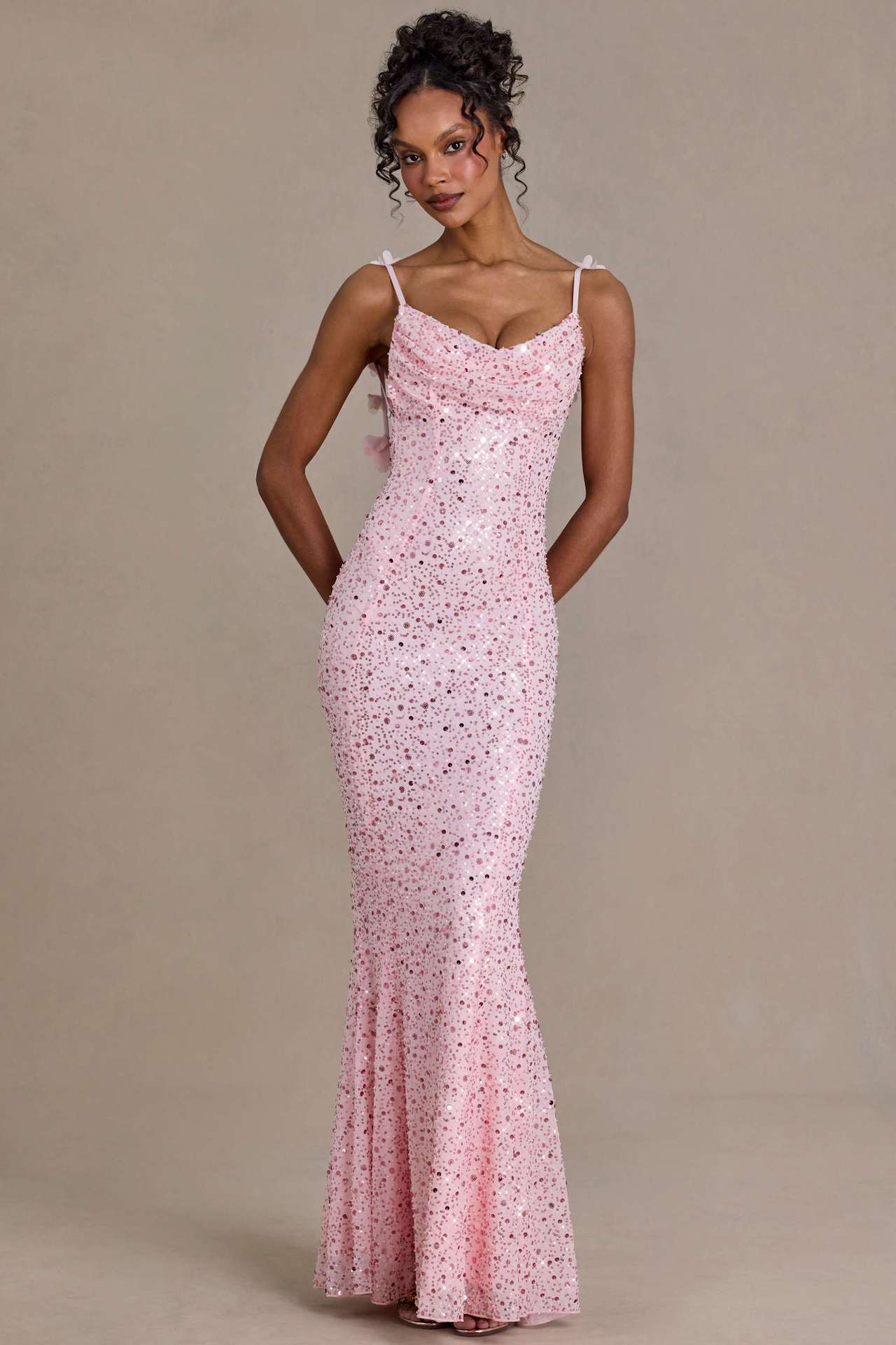 Sequin-beaded Tube Strap Backless Slim-fit Mermaid Maxi Dress