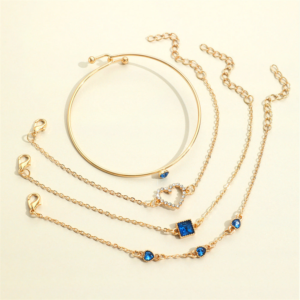 Women’s Gemstone Heart Bracelet Set in 3 Colors - Wazzi's Wear