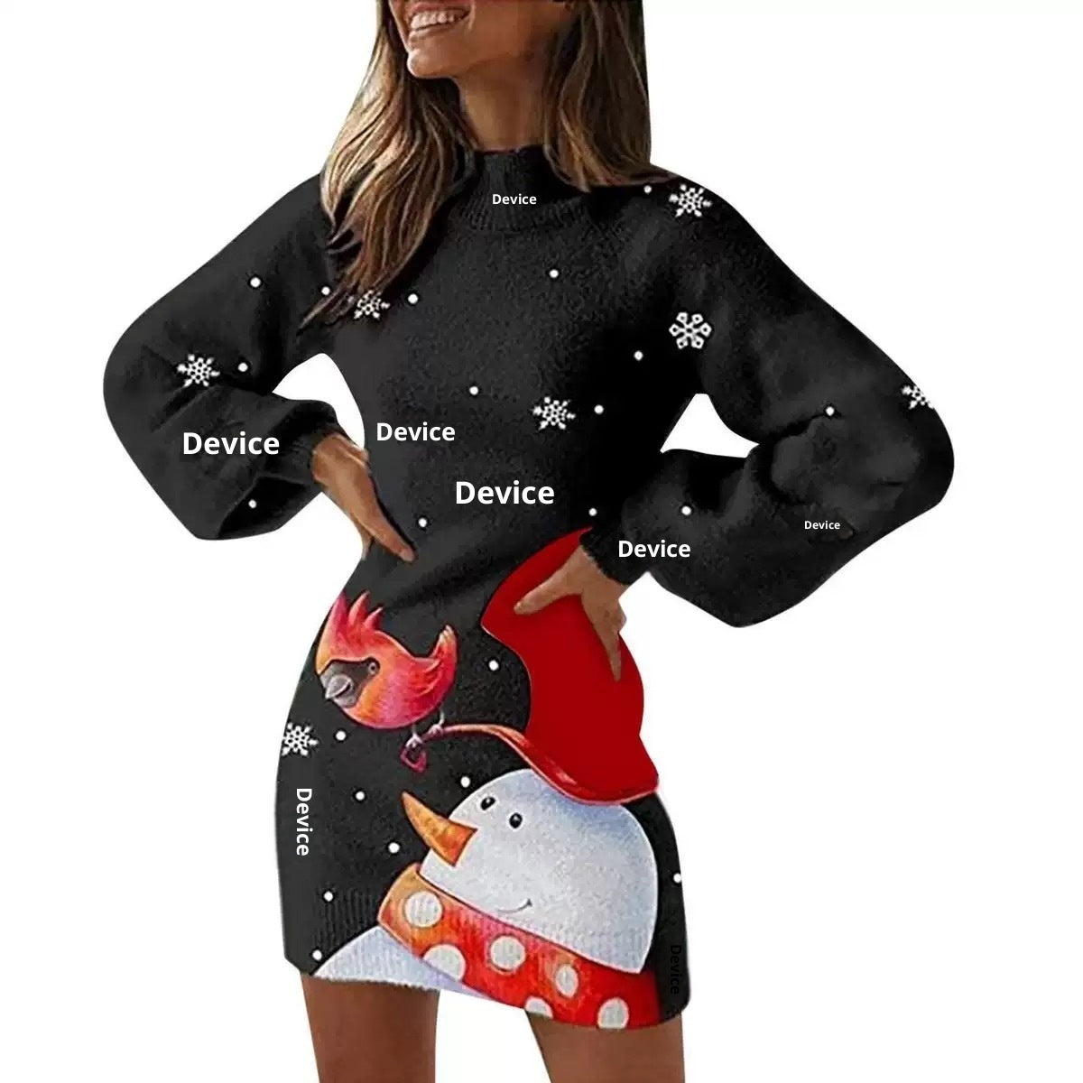 Slim-fit Sheath Lantern Long Sleeve Christmas Dress