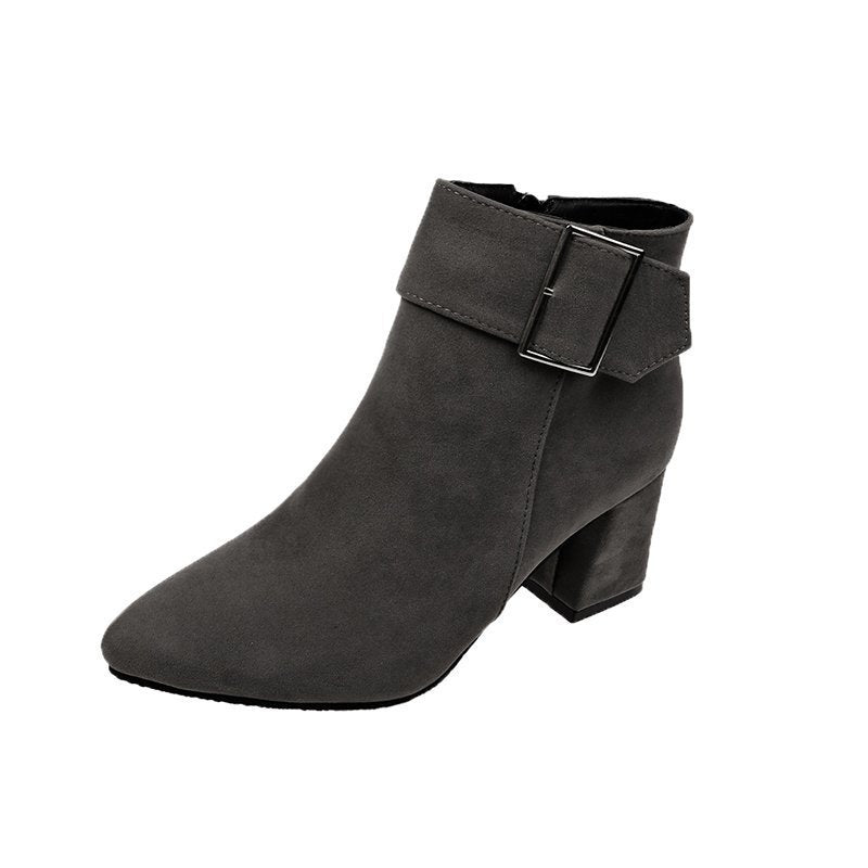 Women's Suede Block Heel Ankle Boots with Pointed Toe