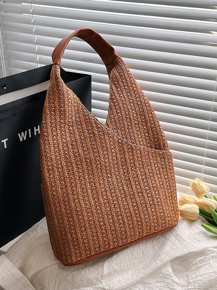 Sac à main fourre-tout en paille tissée pour femme en 3 couleurs