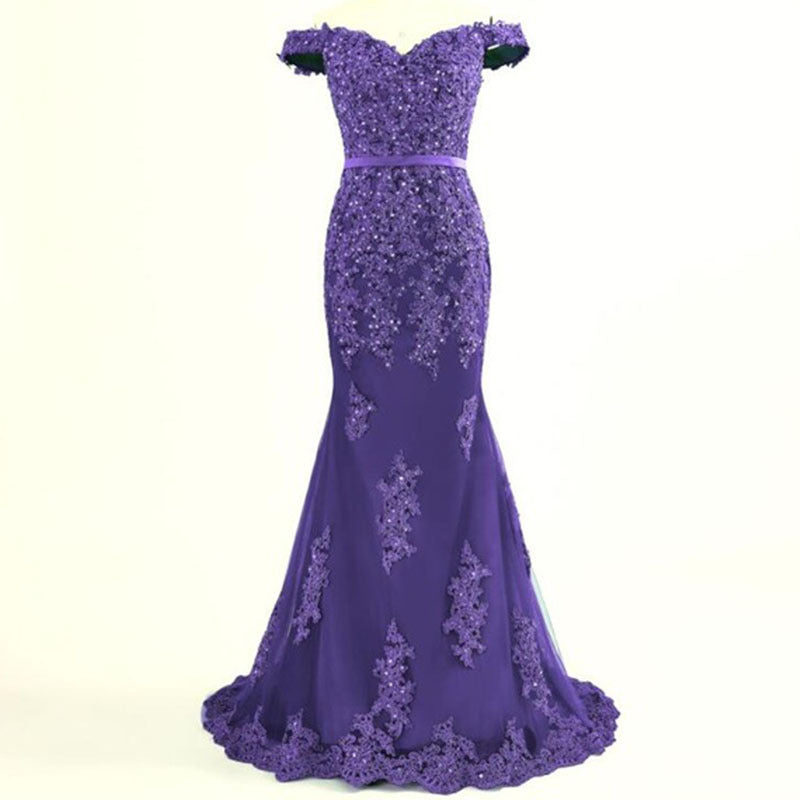 Women’s Off-the-Shoulder Mermaid Evening Prom Dress in 4 Colors Sizes 2-20W - Wazzi's Wear