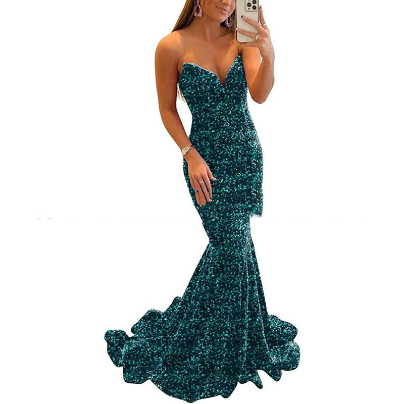 Women’s Sleeveless Sequin Fitted Prom Evening Dress in 7 Colors Sizes 4-24 - Wazzi's Wear