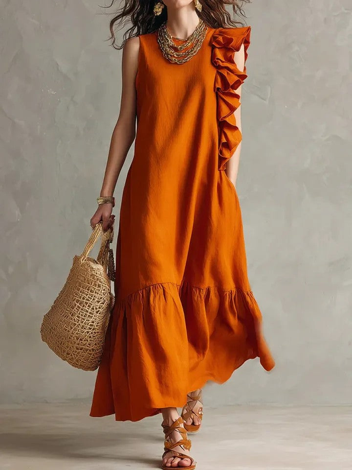 Irregular Ruffle Sleeveless Womens Dress