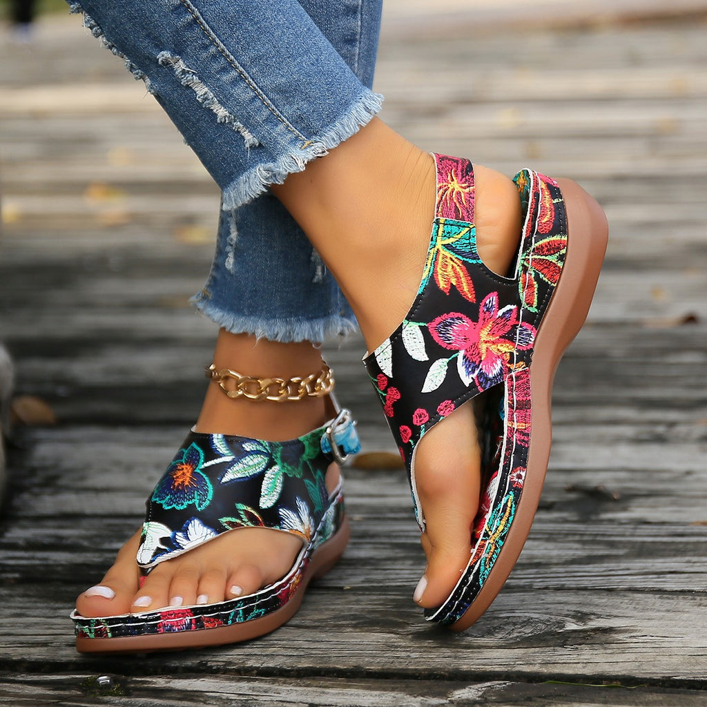 Women’s Printed Flat Heel Roman Sandals with Ankle Strap in 3 Patterns