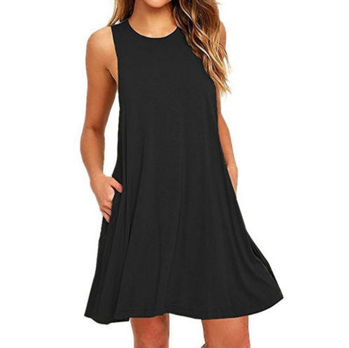 Women’s Sleeveless Casual Pocket Dress with Pockets in 8 Colors Sizes 6-20 - Wazzi's Wear