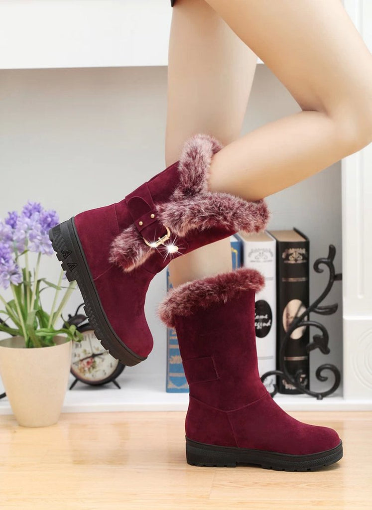 Women’s Winter Snow Boots with Faux Fur and Buckle in 3 Colors - Wazzi's Wear